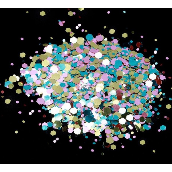 Paiete hexagonale Amelie pentru decor unghii APH36 Turcoaz-Pink-Gold 1-3mm
